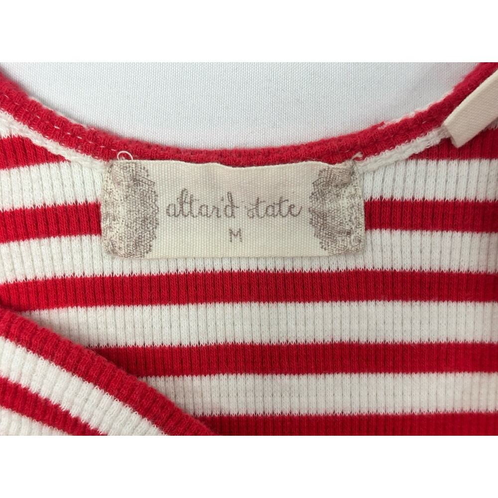 Altar'd State Red White Striped Flutter Sleeve Bodysuit Sweetheart Knot M Retro - Picture 5 of 7